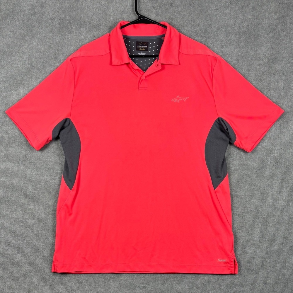 Greg Norman Tasso Elba RapidChill Polo Shirt Golf Performance Large Coral Pink